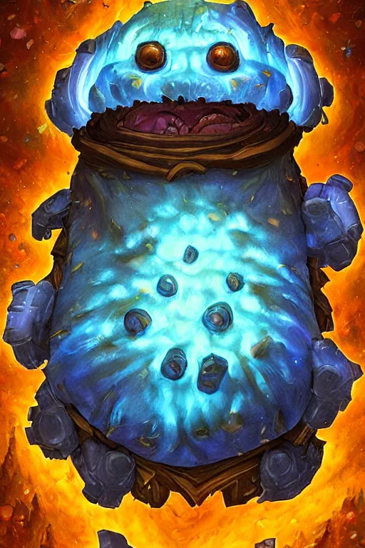 Image similar to 2 d glowing tardigarde, cute tardigrade, blizzard warcraft artwork, hearthstone card artwork oil painting by jan van eyck, northern renaissance art, oil on canvas, wet - on - wet technique, realistic, expressive emotions, intricate textures, illusionistic detail