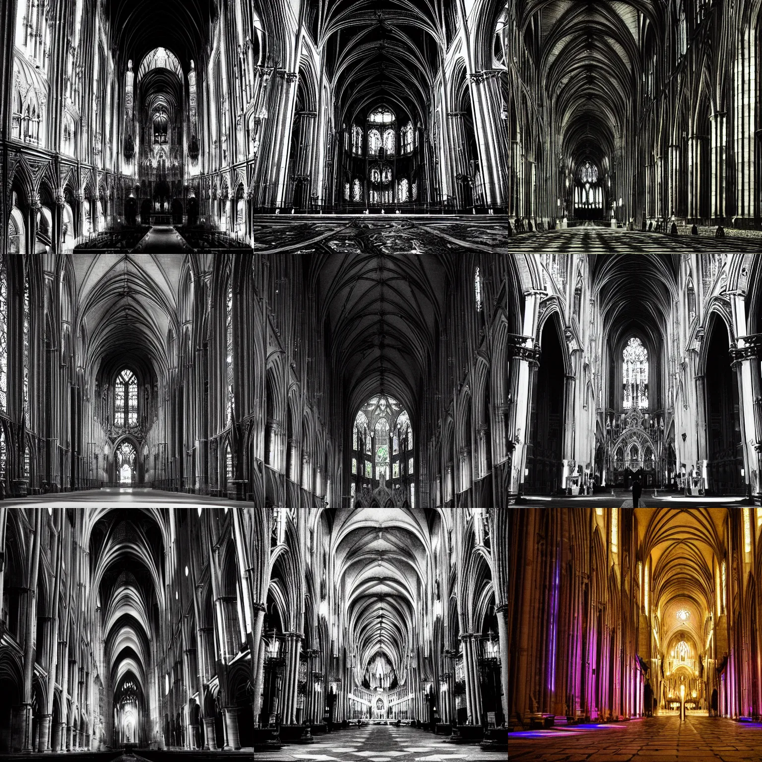 Prompt: a phosphene vision in the black of an intricate cathedral