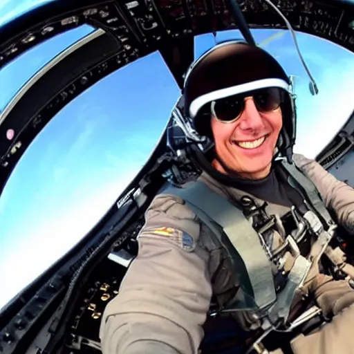 Prompt: Tom Cruise in fighter jet cockpit, pov