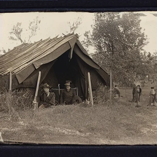 Prompt: American Civil War rifle entrenchment, 1864 tintype photograph
