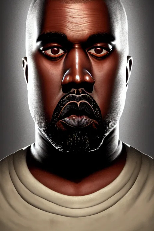 Prompt: a demonic horrific portrait of kanye west, white eyes, bored, illustration, soft lighting, soft details, painting oil on canvas by edmund blair leighton and charlie bowater octane render, hdr, trending on artstation, 4 k, 8 k, hd