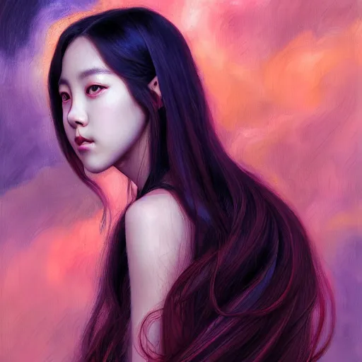 Image similar to a painting of jisoo of blackpink in the style of donato giancola, and in the style of charlie bowater, and in the style of jules ferdinand jacquemart, symmetry, smooth, sharp focus, semi - realism, photo realistic, dynamic lighting, artstation, poster, volumetric lighting, very detailed face, intricate complexity, 8 k, award winning