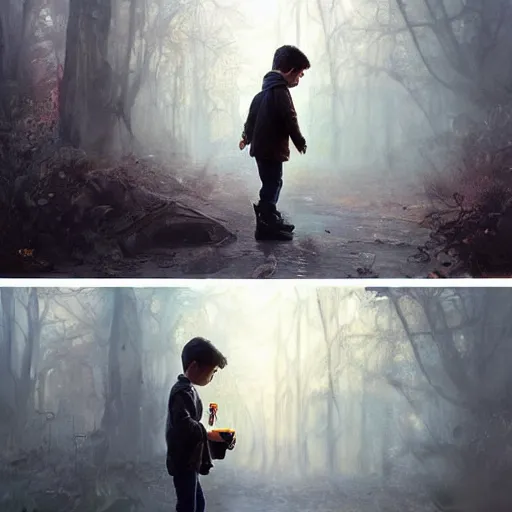 Image similar to epic masterpiece of cinematographic hyperrealism where a boy dressed up for halloween appears taking a photo with his happy phone. realistic shaded lighting poster by craig mallismo, artgerm, jeremy lipkin and michael garmash, unreal engine, radiant light, detailed and intricate environment, digital art, art station trends