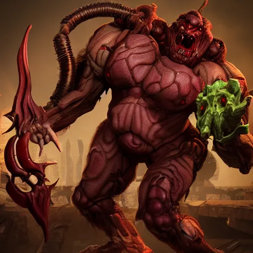 Image similar to mancubus from doom eternal, photography