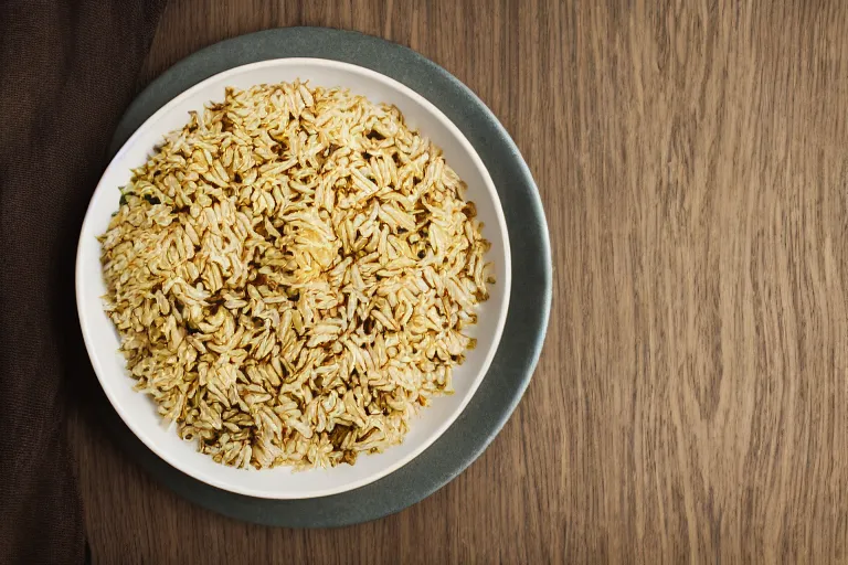 Prompt: a golden ornate bowl of rice. Professional studio photography