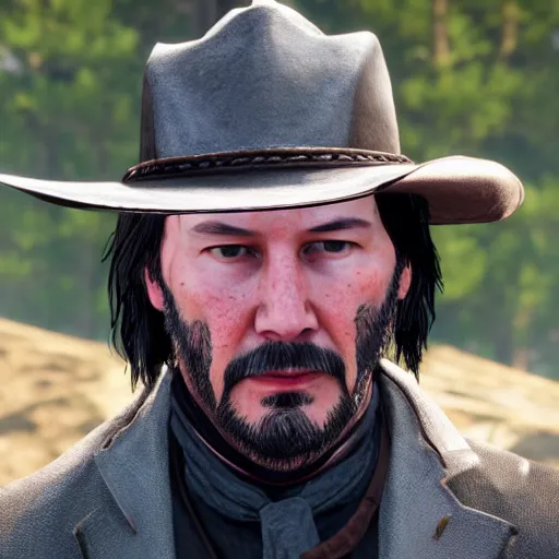 Prompt: Keanu reeves in Red dead redemption 2 4K detail