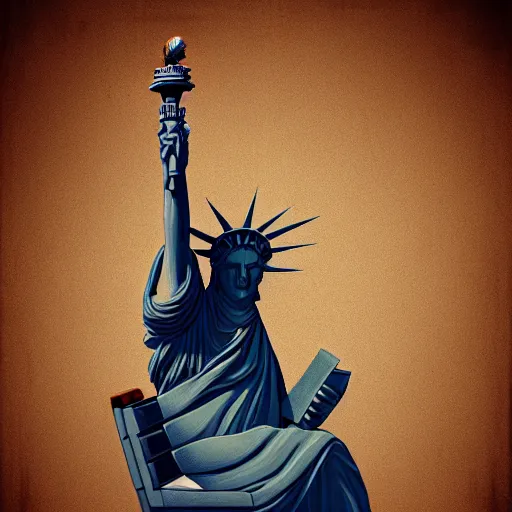 Image similar to photomanipulation of statue of liberty sitting down with legs crossed, humor, ultrarealism, detailed, trending on artstation