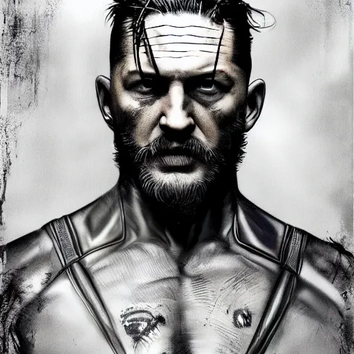 Image similar to Tom Hardy in wolverine suit Digital art 4K quality Photorealism