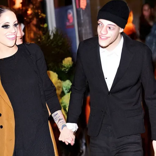 Prompt: paparazzi footage of pete davidson holding hands with the babadook