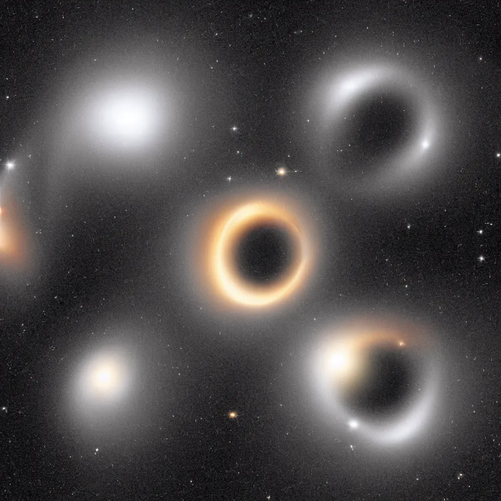 Prompt: massive a black hole, great attactor, gravitational lens, Hubble photograph