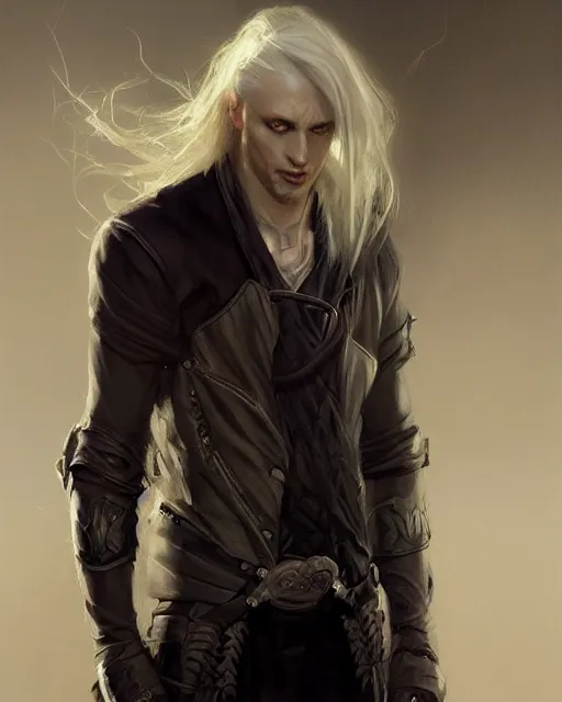 Prompt: male changeling, black assassins clothes, blond hair, pale skin | | realistic shaded, fine details, realistic shaded lighting painting by greg rutkowski, diego gisbert llorens, magali villeneuve, artgerm, jeremy lipkin, michael garmash, rob rey