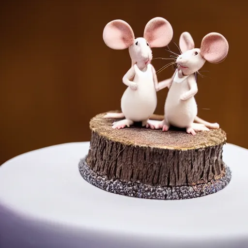 Prompt: 2 mice dancing on top of a wedding cake, award winning, national geographic