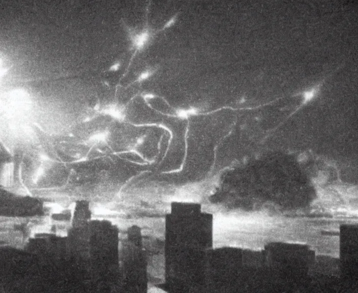 Image similar to Pulgasari the North Korean starfish monster destroying Pyongyang city, volumetric lighting, filmstill, produced by Kim Jong-il, Kodachrome, kaiju-eiga, monster movie, communist propaganda, film noir, 35mm film grain, Cooke Varotal 20-100mm T3.1, in the style of Ishirō Honda and Stanley Kubrick