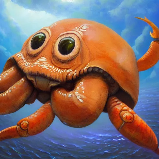 Image similar to elephant - crab creature, oil painting by justin gerard, deviantart