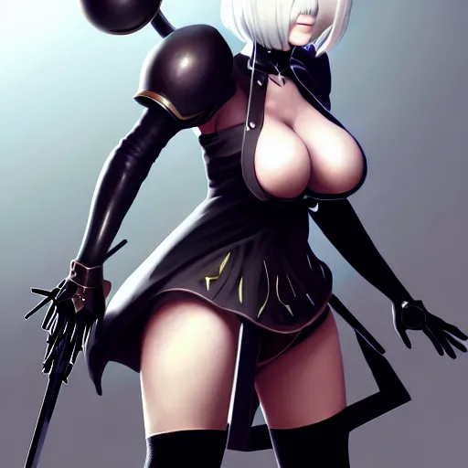 Image similar to a painting of 2B nier automata, painting by mark brooks, trending on artstation, artstationHD, artsationHQ