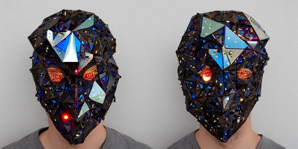 Prompt: a beautiful cyborg made of ceremonial sierpinski triangle maske