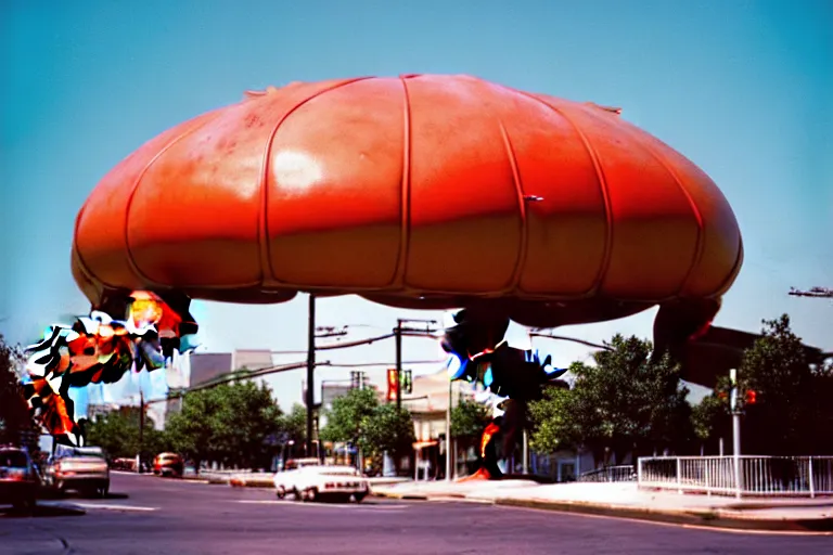 Image similar to 2 0 1 5 giant crab terrorizing a city, googie architecture, americana, fishcore, exterior photography, hd 8 k, photography cinestill