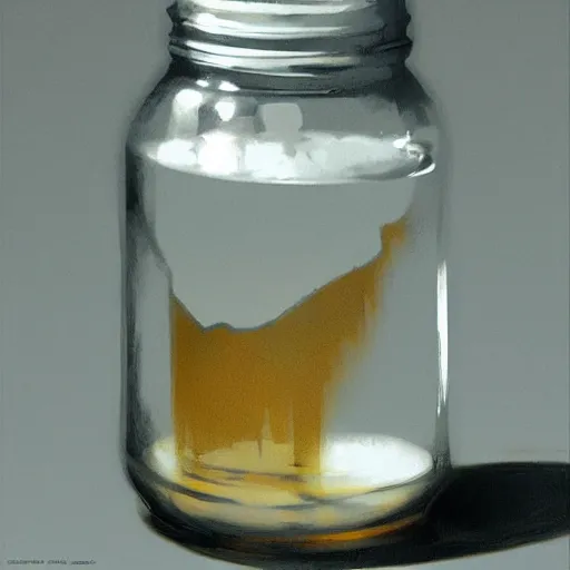 Prompt: White sticky goo in a jar, Greg Rutkowski