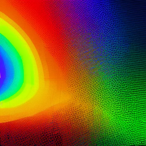 Prompt: A glitchy BigGan BigSleep StyleGan glitch art of a colorful rainbow vibrant saturation rainbow pixel art modern art.