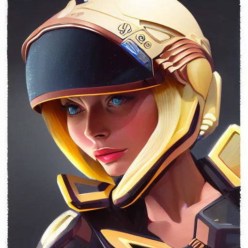 Prompt: a portrait of a stunning beautiful elite margot robbie gundam pilot, with an intricate, detailed, urban inspired hiphop afro futuristic helmet, vector behance hd jesper ejsing, rhads, makoto shinkai, lois van baarle, ilya kuvshinov, rossdraws, hd, 3 2 k, ilya kuvshinov, gustav klimt