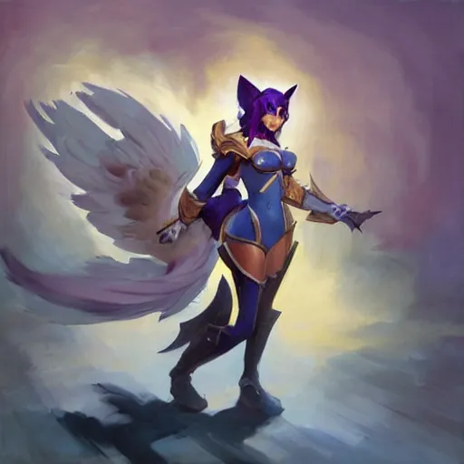 Image similar to greg manchess portrait painting of partially armored ahri from league of legends as overwatch character, medium shot, asymmetrical, profile picture, organic painting, sunny day, matte painting, bold shapes, hard edges, street art, trending on artstation, by huang guangjian, gil elvgren, ruan jia, randy vargas, greg rutkowski, gaston bussiere