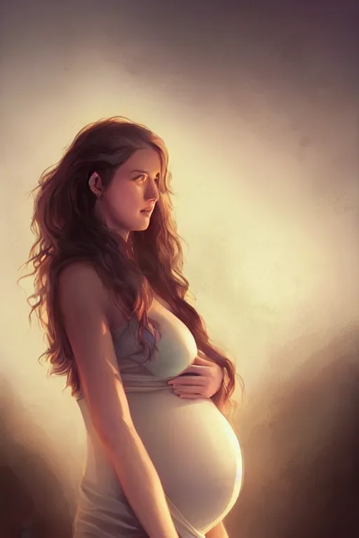 Image similar to pregnant woman under street light, highly detailed, sharp focused, ultra realistic digital concept art by Charlie Bowater