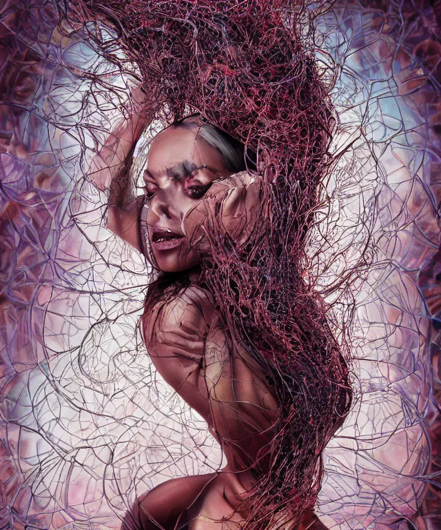 Image similar to A epic photo art of beautiful woman by Michael Sydney Moore, Alex Grey, hyper detailed, 50mm, award winning photography