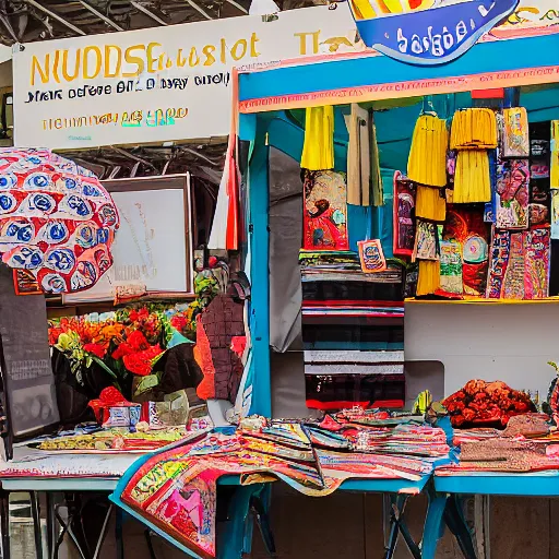 Prompt: a photograph of a market stall at a trade fair in 2 0 5 5, dslr