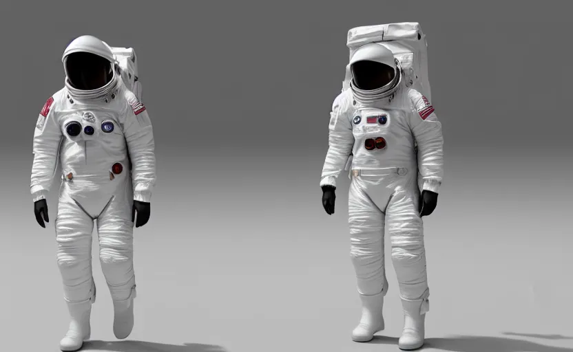 Image similar to spacesuit, by alexander mcqueen, catwalk, soft ambient lighting, photorealism, unreal engine