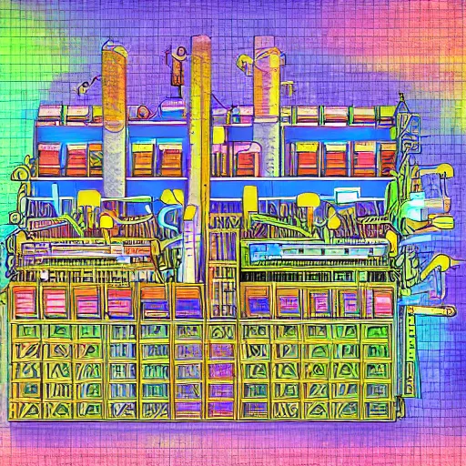 Image similar to cross-section of a complex zorkmid factory, detailed and colorful digital art in the wimmelbilder style