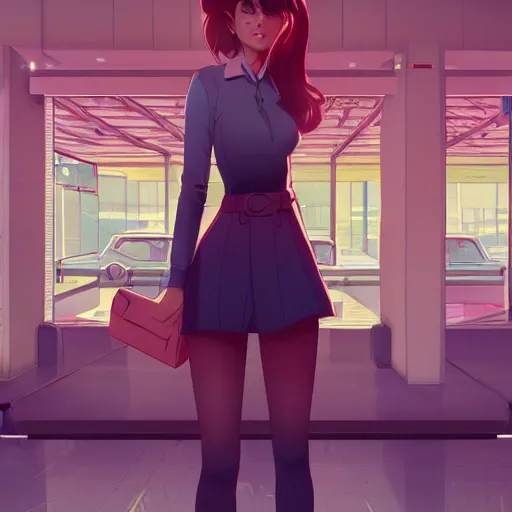 Image similar to a beautiful woman in 1980\'s fashion, mall background, 4k, anime key visual, lois van baarle, ilya kuvshinov, rossdraws, artstation