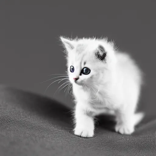 Prompt: electron microscope photo of a microscopic miniature kitten