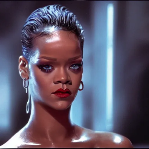 Image similar to rihanna as the t 1 0 0 0, liquid metal form in terminator 2 : judgment day ( 1 9 9 1 ), 8 k wide shot