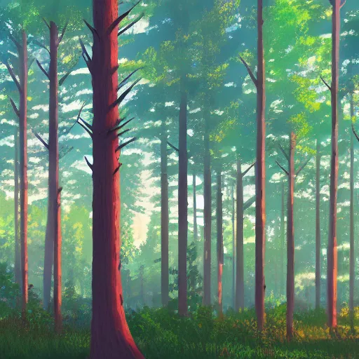 Prompt: forest lanscape panorama by makoto shinkai in pixar style backdrop gouache traditional