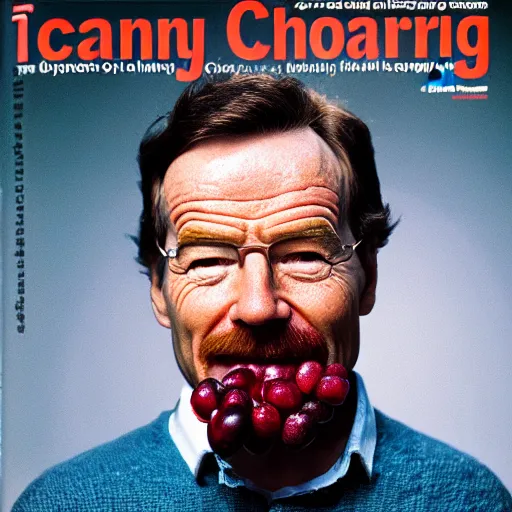 Image similar to tiny bryan cranston's body is a bowl of cranberries, head emerging from cranberries, natural light, sharp, detailed face, magazine, press, photo, steve mccurry, david lazar, canon, nikon, focus