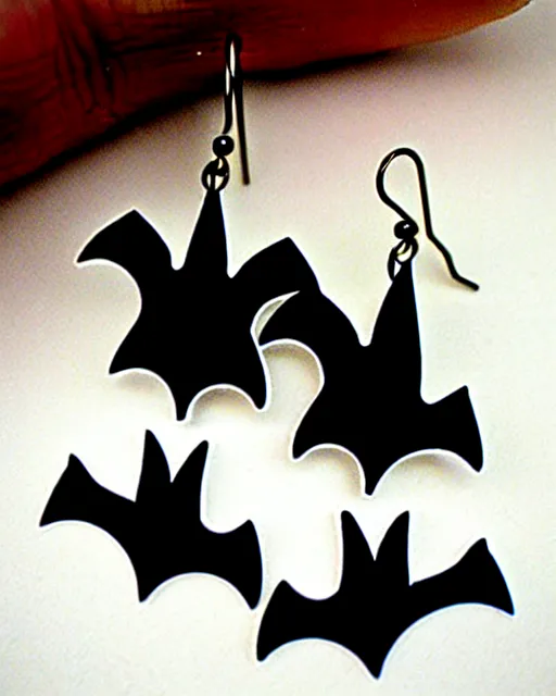 Image similar to spooky cartoon bat, 2 d lasercut earrings,