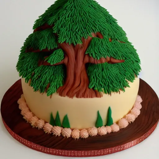 Image similar to Birthday cake with Cedar tree in background, detailed, exciting