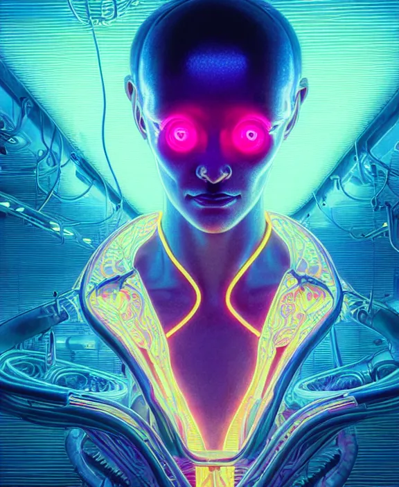 Prompt: intricate neon light portrait of a disturbing terrifying alien insect creature, mottling coloring, adorable, childlike, medical equipment hospital environment, ultra realistic, concept art, art nouveau, photorealistic, octane render, 8 k, unreal engine. art by christopher marley and artgerm and greg rutkowski and alphonse mucha