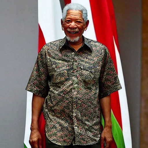 Prompt: morgan freeman as indonesian presiden, wearing batik