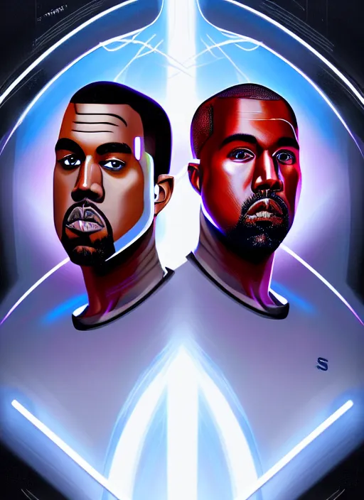 Prompt: symmetry!! portrait of kanye west and elon musk, sci - fi, tech wear, glowing lights!! intricate, elegant, highly detailed, digital painting, artstation, concept art