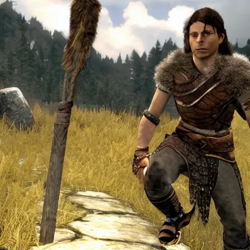 Image similar to Michael cera as scrawny barbarian in Skyrim