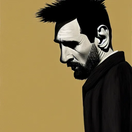 Image similar to lionel messi looking angry, intricate, elegant, highly detailed, digital painting, artstation, concept art, matte, sharp focus, illustration, art by gertrude abercrombie