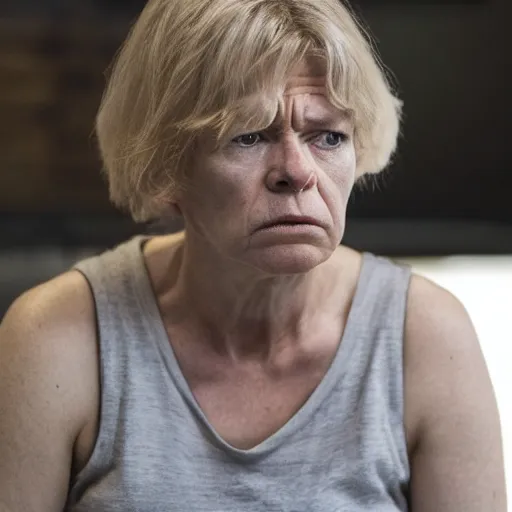 Prompt: Ruth Langmore is sad and angry, portrait photograph, Ozark movie still