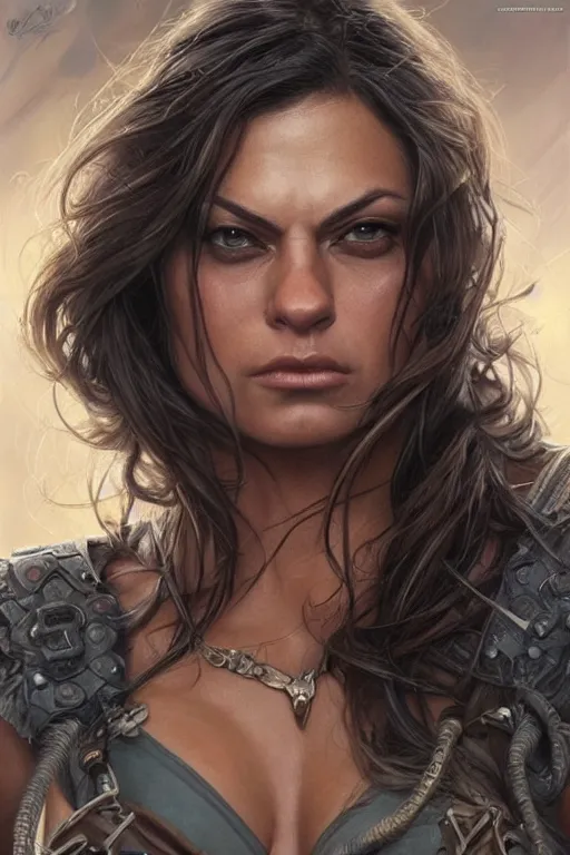 Image similar to muscled Mila Kunis as a ruggedly handsome hero, intricate, elegant, highly detailed, centered, digital painting, artstation, concept art, smooth, sharp focus, illustration, art by artgerm and donato giancola and Joseph Christian Leyendecker, WLOP