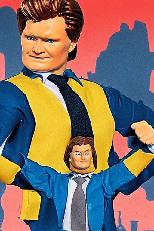 Image similar to detailed illustration, conan o'brien as a 1 9 8 0 s wrestling action figure