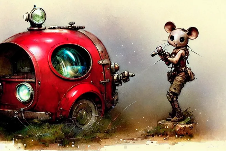 Prompt: adventurer ( ( ( ( ( 1 9 5 0 s retro future robot android mouse wagon. muted colors. ) ) ) ) ) by jean baptiste monge!!!!!!!!!!!!!!!!!!!!!!!!! chrome red