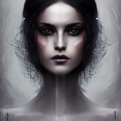 Prompt: a goddess of dark desires a queen of the seduction, hair and cloak in the wind! with a beautiful symmetrical face!!! cinematic lightning, isolated, studio lighting by tom bagshaw - h 7 6 8