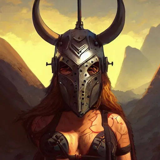 Image similar to cyberpunk viking helmet mask warrior goddess robot ninja fantasy, art gta 5 cover, official fanart behance hd artstation by jesper ejsing, by rhads, makoto shinkai and lois van baarle, ilya kuvshinov, ossdraws