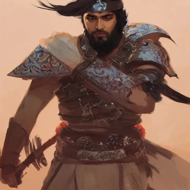 Image similar to farzain majeed as a shinobi warrior, portrait, elegant, intricate, digital painting, artstation, concept art, smooth, sharp focus, illustration, art by konstantin korovin and daniel f. gerhartz and john howe