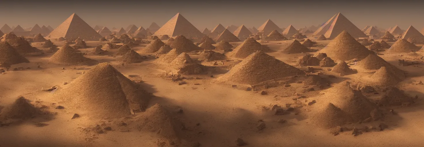 Image similar to A desert with pyramids by paul chadeisson, cinematic lighting, extremely detailed, ultra realistic, trending on artstation, 8K